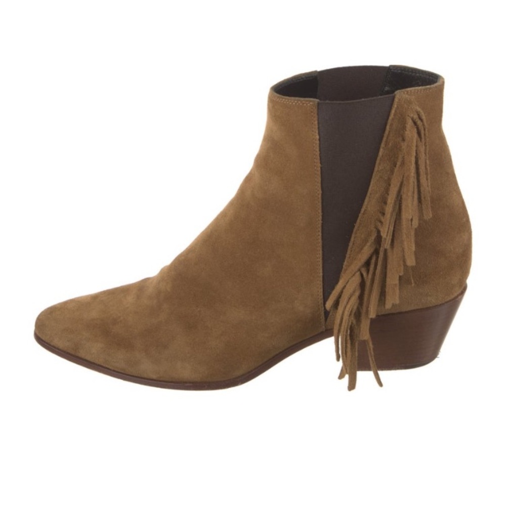 Yves Saint Laurent Tan Suede Fringe Ankle Chelsea Boots